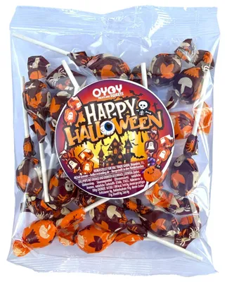 Produktbild von Süßigkeit OYOY Halloween-Lutscher mit 2 Sorten – 15 Stück, 150 g (1 Beutel mit 15 Lutschern), für Halloweenpartys, Süßes oder Saures und Partytüten
