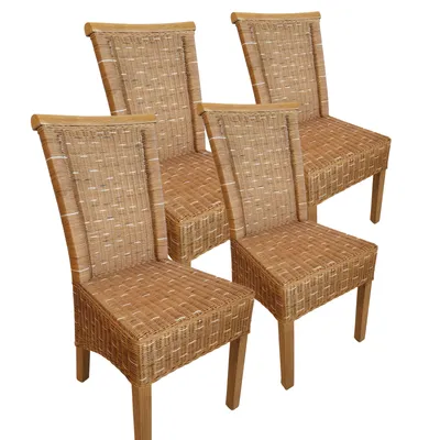 Produktbild von Esszimmer Stühle Set Rattanstühle Perth 4 Stück braun nachhaltig ohne Sitzkissen