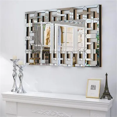Image de Vrygle Miroir mural décoratif 100×70 cm, miroir rectangulaire avec crochets métalliques, miroir moderne pour entrée salle de bain salon chambre