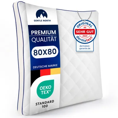 Produktbild von Gentle North Hochwertige Kopfkissen 80x80 cm groß in Hotelqualität - Flauschiges, gut gefülltes Schlafkissen für Allergiker geeignet - 60° Waschbar