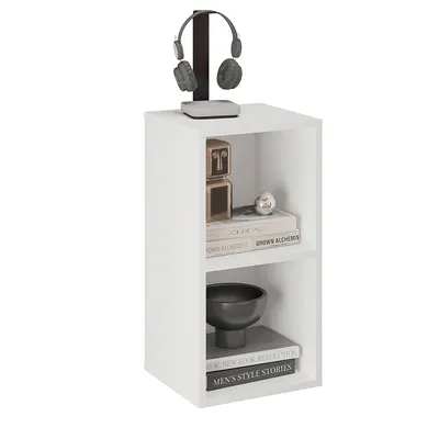 Produktbild von KOMTO Bücherregal Weiß – Regal mit 2 Fächern, Würfelregal, Standregal Schmal für Wohnzimmer, Kinderzimmer, Schlafzimmer | Cube Regal 31,4 x 60,8 x 29