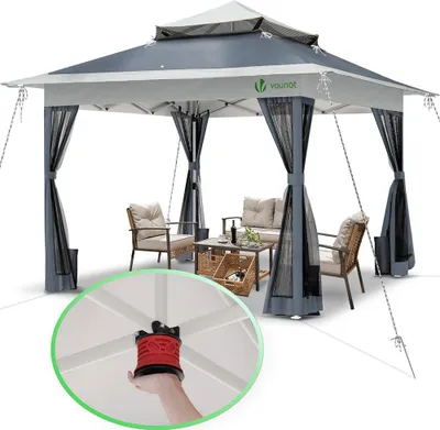 Produktbild von VOUNOT® Pavillon Faltbar 3.6x3.6m, Pop Up Faltpavillon Gartenzelt Partyzelt Gartenpavillon, Grau