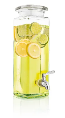 Produktbild von Mary´s Kitchen Tools Eckiger Getränkespender 2,5 Liter aus Glas | mit Zapfhahn | Retro Wasserspender | Limonadenspender | Saftspender | Bowle | Dispenser (2,5 Liter)