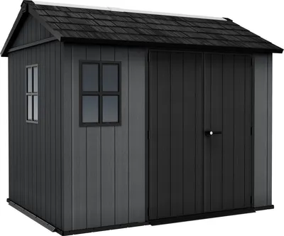 Produktbild von Keter Newton 975 Gartenhaus - 230x287x246cm - Satteldach - Kunststoff - Grau - Natürlicher Holzlook