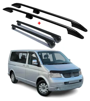Produktbild von Dachreling + Dachträger für VW T5 T6 Transporter Multivan L1 Alu Schwarz 4x