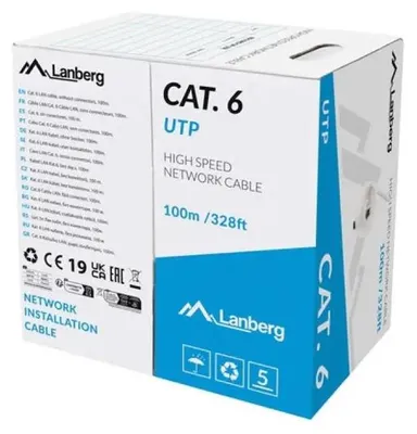 Zdjęcie produktu dla Kabel LAN Lanberg UTP Kat.6 100m drut CU szary CPR + Fluke passed
