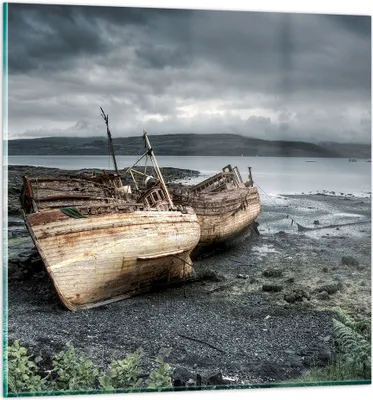 Produktbild von Bilder auf glas - Boot Wrack Ufer - 70x70cm - Glasbilder - Wandbilder - Kunstdruck - zum Aufhängen bereit - Wanddekoration aus Glas - Glas Bilder - Wandbild auf Glas - Einteilig - GAC70x70-3810