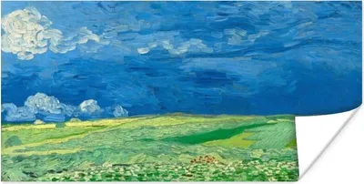 Produktbild von MuchoWow® Poster Weizenfeld unter Gewitterwolken - Vincent van Gogh 40x20 cm - Poster für die Wand - Poster Schlafzimmer