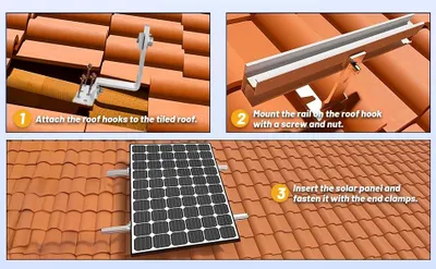Produktbild von Solarpanel-Montageset - Photovoltaik-Halterung - 10-teilig - Dachziegelhaken - Schienenhalterung