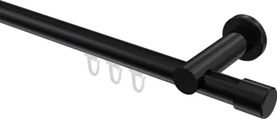 Produktbild von Interdeco Innenlaufstange / Gardinenstange mit Innenlauf Schwarz, Typ Platon Santo (Kappe), 20 mm Ø 1-läufig, 400 cm