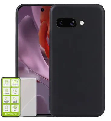 Immagine prodotto di Per Google Pixel 9a silicone TPU protettivo telefono cellulare caso nero + H9 pellicola in vetro temperato