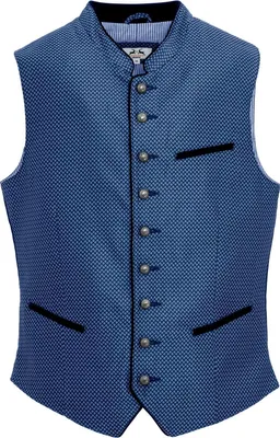 Produktbild von Trachtenweste ELBE mit Jacquard-Stoff, Stehkragen, Knopfleiste und 3 farblich abgesetzten Taschen