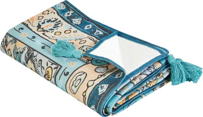 Produktbild von BELIANI Picknickdecke Blau 200 x 200 cm mit Isolierung Wasserdicht Quasten Blumen Orientalisches Muster