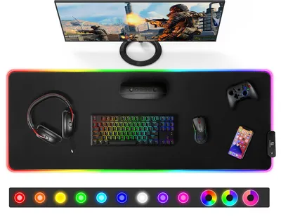 Produktbild von Gimars Gaming Mauspad, 12 LED Beleuchtungsmodi RGB Mousepad XXL, 800x300x5mm, Gr