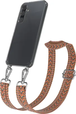 Produktbild von EAZY CASE Handykette - Verstellbarer Trageriemen kompatibel mit Samsung Galaxy A35, Handykordel mit transparenter Silikon-Hülle, Band in Orange