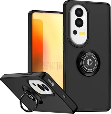 Obrázek produktu pro Pouzdro pro Oppo Reno10/Reno10 Pro matné průsvitné TPU pouzdro s prstencovým držákem a stojánkem Černý