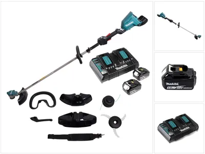 Zdjęcie produktu dla Makita DUR 368 LPT2 Akumulatorowa podkaszarka do trawy 36V ( 2x18V ) Bezszczotkowa + 2x akumulator 5,0Ah + podwójna ładowarka