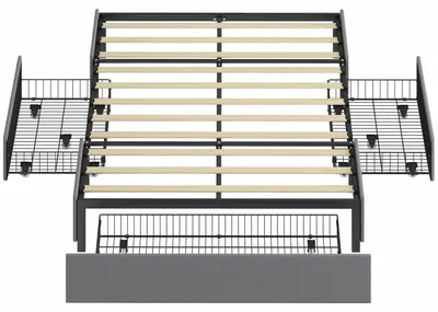 Produktbild von Doppelbett 140 x 190 cm, Lattenrost, 3 Schubladen, Metallgestell, maximale Belastbarkeit 363 kg, grau