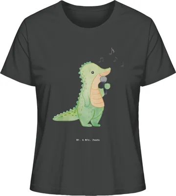 Produktbild von Mr. & Mrs. Panda damen shirt Krokodil Singen Größe XL - Anthrazit - Geschenk, Oberteil, Live Auftritt, Hobbysänger, Band, Basic, Gesang, T-Shirt, Sommershirt, Mit Spruch