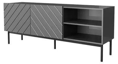 Image de Armoire ABETO RTV sur cadre en acier noir 150x42x60 cm graphite/brillant graphite