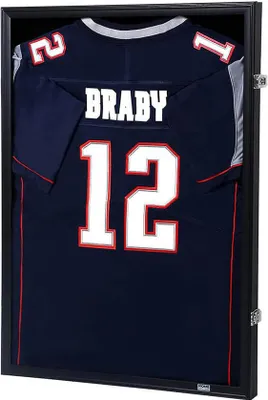A framed football jersey is displayed.