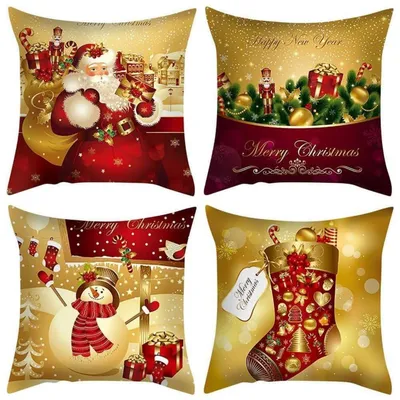 Immagine prodotto di Cuscini decorativi natalizi, set da 4, color oro, 50 x 50 cm