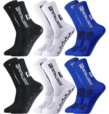 Productafbeelding van Sportsokken, 6 paar, antislip grip, voor heren en dames, maat 39-46, wit, zwart en blauw