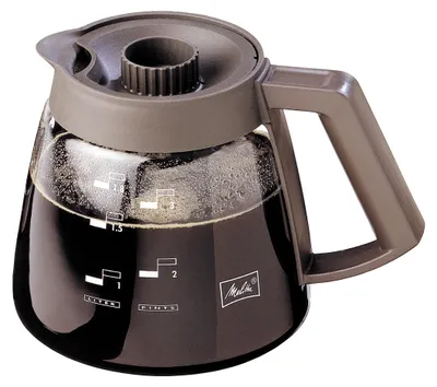 A close-up of a glass coffee pot filled with dark coffee.