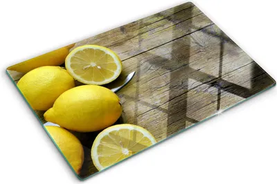 Imagen del producto de Cubierta para placa de cocina – Cubierta para placa de inducción – Placa de vidrio protectora – 80x52 cm – Placas de vidrio protectoras para cocina – Vidrio templado – Limones sobre madera