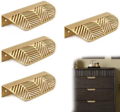 Produktbild von 4 Stücke - Kabinetts-Lade-Greifen - Metall - Geborstelter, goldener Griff - Griff - Küchen-Griff - Möbel-Griff - Schrank-Griff - Für Schrank, Küchen-Schrank, Lade und Möbel - Gold