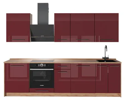 Produktbild von Küchenzeile Vicco Fame-Line Bordeaux Hochglanz/Goldkraft Eiche 280 cm, AP Anthrazit, Model 64204