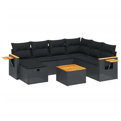 Produktbild von vidaXL 8-tlg. Garten-Sofagarnitur mit Kissen Schwarz Poly Rattan