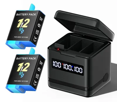 Produktbild von Batteriepack, 2000mAh Kapazität, LCD 3-Slot Ladegerät, 2 Batterien 1 Ladegerät