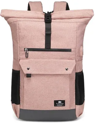 Produktbild von Damen-Wasserfester Laptop-Rolltop-Rucksack 15,6 Zoll, Großer Arbeitsrucksack mit USB-Anschluss