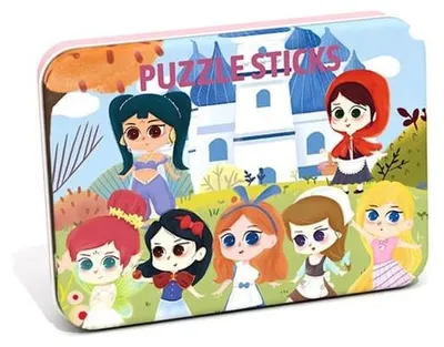 Produktbild von Montessori Holzpuzzle Stäbchen Prinzessinnen - 32 Teile - Lernpuzzle Zweiseitig ab 3 Jahren