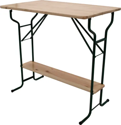 Produktbild von Stehtisch 113 cm klappbar Metall und Holz lackiert mit Fuss-Stütze