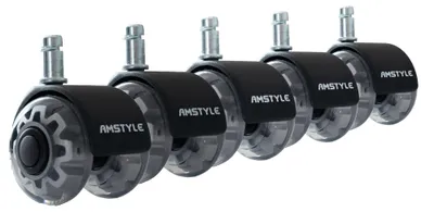 Produktbild von AMSTYLE 5er Set leichtgängige Universal-Schwerlastrollen für Bürostuhl 11 mm Stift / Durchmesser 50 mm Leise Premium Hartbodenrollen Bürostuhlrollen