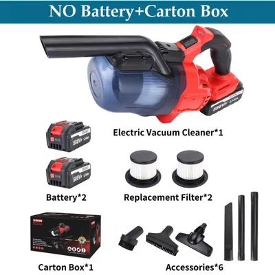Image de Aspirateur à main électrique - 5 en 1 - Sans fil - 18 V - Puissance d'aspiration de 16000 Pa - Réservoir à poussière de 700 ml - 2 batteries, couleur rouge