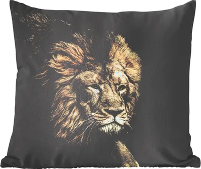 Produktbild von MuchoWow® Zierkissen Sofakissen Wohnzimmer Dekokissen 50x50 cm Löwe - Tiere - Schwarz - Komfort - Sofakissen