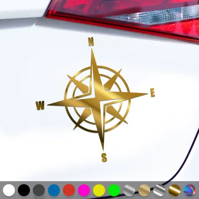 Produktbild von PantherPixel Windrose Aufkleber Kompass Berge Reisen Camping Sticker Auto Geschenkidee Farbe Chrom-Gold