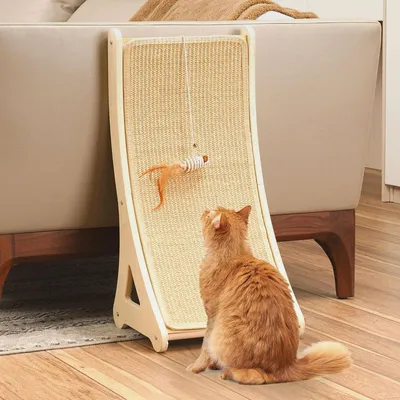 Produktbild von Gebogener Kratzbaum für Katzen, Sisal-Kratzrampe für Kätzchen, L-förmiges Kratzpad für Hauskatzen, 25,6" Möbelschutz mit Mausspielzeug