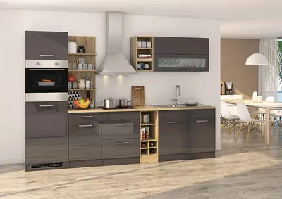 Produktbild von Küchenblock Mailand 300 cm grau hochglanz ohne Elektrogeräte