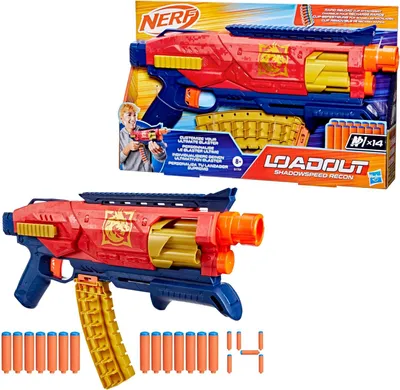 Productafbeelding van Nerf Loadout Shadowspeed Recon blaster with storage for the included 14 Nerf N1 darts. 6-dart rotating drum. play