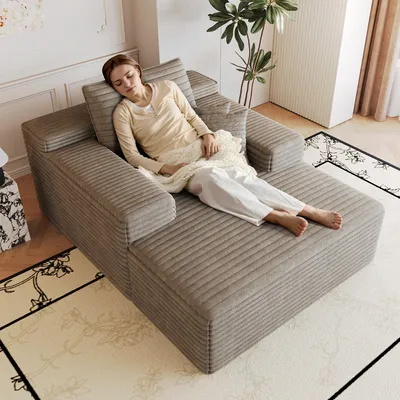 Productafbeelding van 115*159 cm, Comfortabele corduroybank, met diepe zitplaats, chaise longue, modulaire bank zonder frame, kussen, geen montage nodig