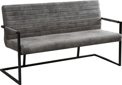 Produktbild von Invicta Interior Bank grau, B160xH88xT63 cm, Freischwinger, Vintage Bauhaus Stil, Serie LOFT, Bezug Microfaser, Gestell Eisen, mit Armlehne, Sitzmaße: B154xH49xT47 cm, Rückenlehnenhöhe: 43 cm, Armlehnenhöhe: 17 cm, Beinhöhe: 37 cm, Belastbarkeit: 240 kg, für Flur, Esszimmer, Büro, mit Absteppungen
