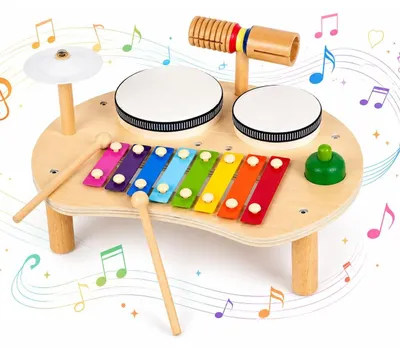 Immagine prodotto di Set musicale 5-in-1 per bambini, con strumenti musicali in legno