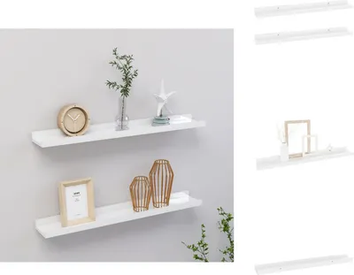 Image de vidaXL Étagères murales 2 pcs. Blanc brillant 60x9x3 cm - Étagères murales