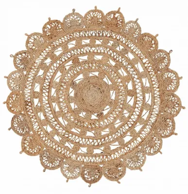 Produktbild von Juteteppich Cate Rund Naturfarbe Ø 120 cm handgewebt aus Jute | Moderner Naturteppich Uni im Boho - Style Teppich Rund für Wohnzimmer, Schlafzimmer und Küche