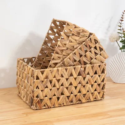 Produktbild von IDIMEX, Aufbewahrungskörbe, Wasserhyazinthe natur, rechteckig, stapelbar, geflochten, Regalkorb für Flur, Wohnzimmer, Bad, 3er Set, 36 x 18 x 25 cm (B x H x T), unbehandelt