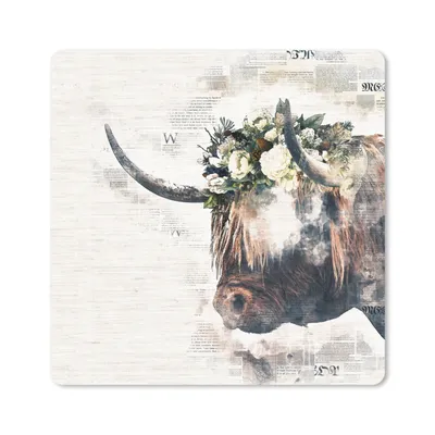 Produktbild von MuchoWow® Mauspad Mousepad Schottischer Highlander - Schottische Kuh - Blumen 20x20 cm - Mousepads - Maus Mat - Pad - Mausunterlage - Desk Mat - Bureauartikeln